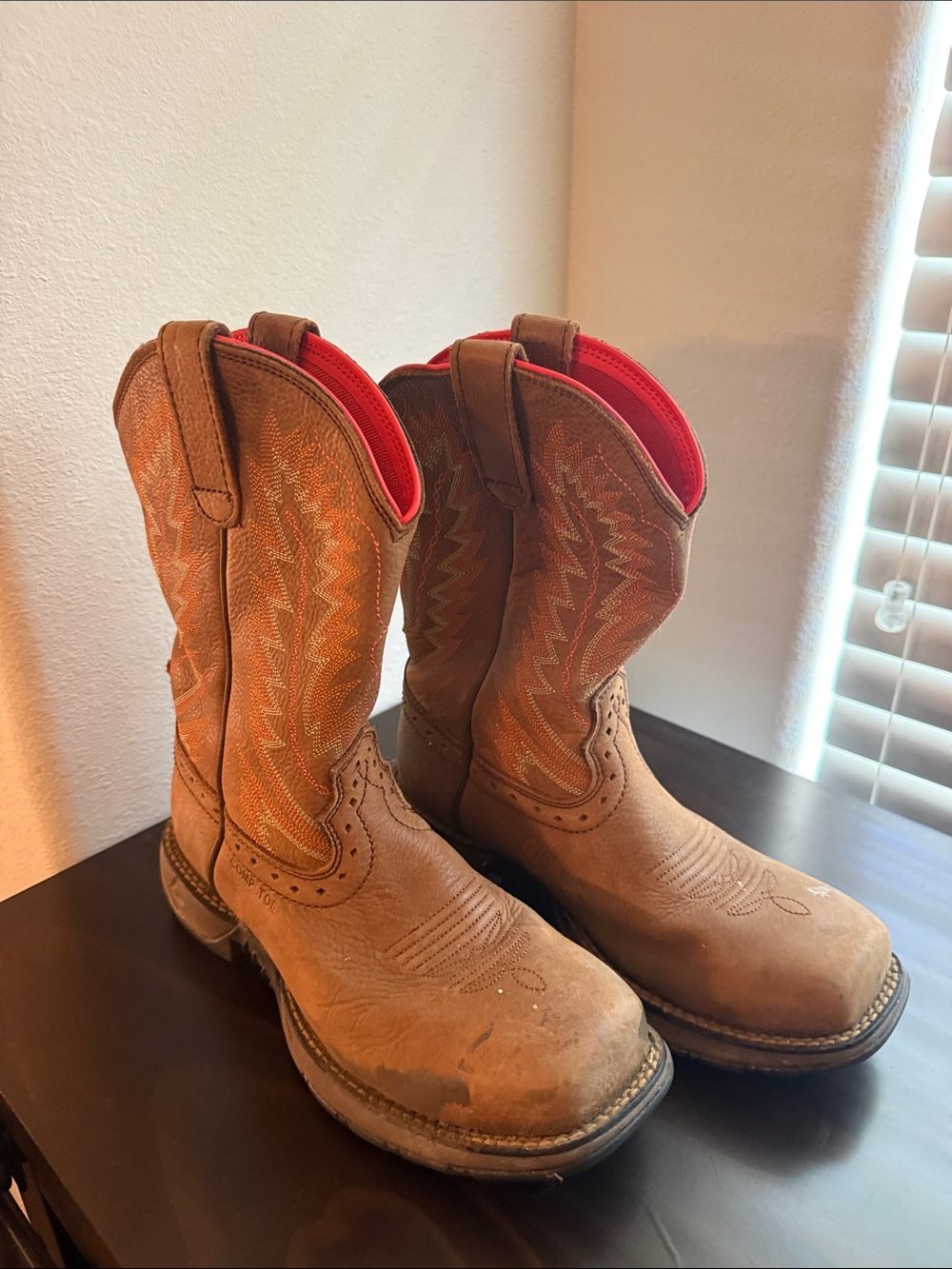 Brown Cowboy Boots with Pink Lining